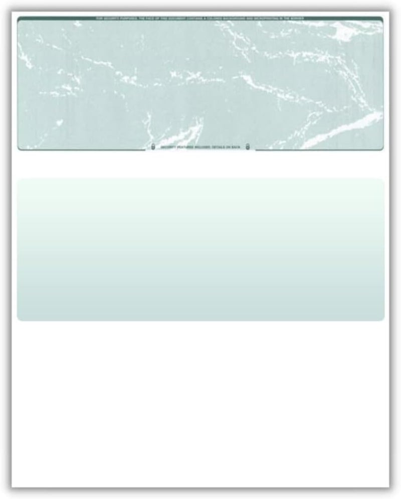 Compuchecks Blank Check Paper, Computer Checks Compatible with QuickBooks and Any Laser Printer, Secure Check on top Voucher on Bottom (50 Blank Checks, Green Marble) - Image 1
